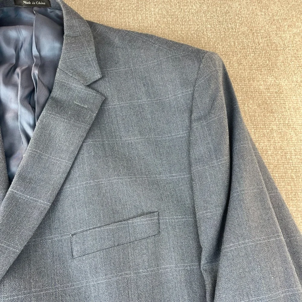 Lauren‎ Ralph Lauren Sport Coat Mens 52R Blue Plaid Notch Lapel Single Vented